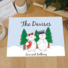 Snowman Family Kitchen Personalized Cutting Board